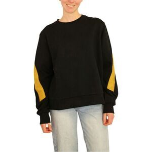 Elevenparis Womens Glitter Gold Arm Stripes Sweatshirt, black, L
